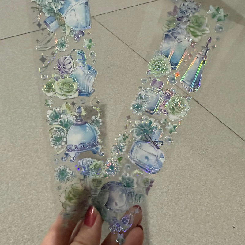 

Sticker transparan pet hologram motif botol parfum 20 cm scrapbook