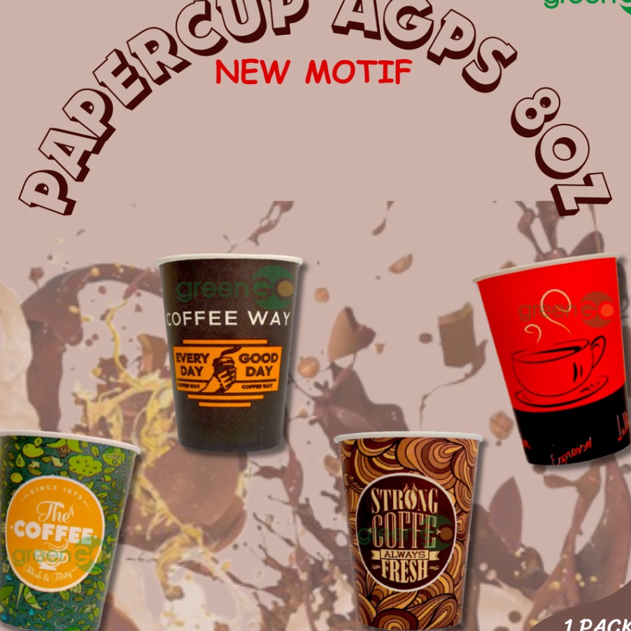 KP8 PAPERCUP MOTIF 8OZ ISI 5PCS HOT PAPER CUP MOTIF GELAS KERTAS KOPI ANTI PANAS PAPER CUP 8 OZ ANEK