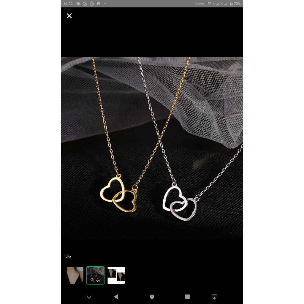 Kalung love asli titanium anti karat lapis emas 18k