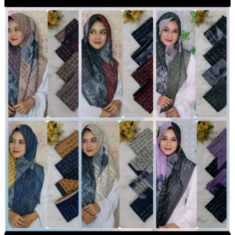 HIJAB MOTIF KORAN ARAB STYLE JILBAB SEGI EMPAT JILBAB BAHAN VOAL HIJAB SUBLIME LASER CUTT