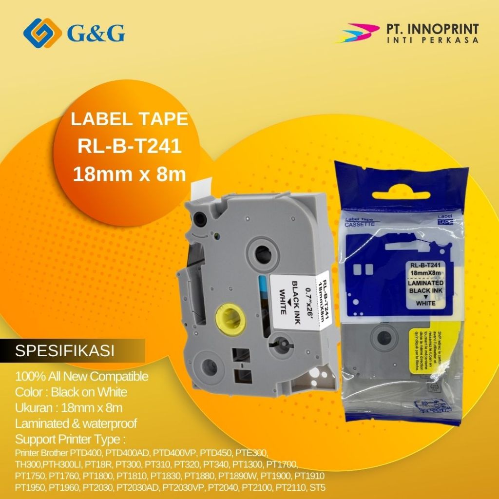 

Label tape G&G for Brother Label Tape TZE-241 18mm x 8m Black On White TZe241