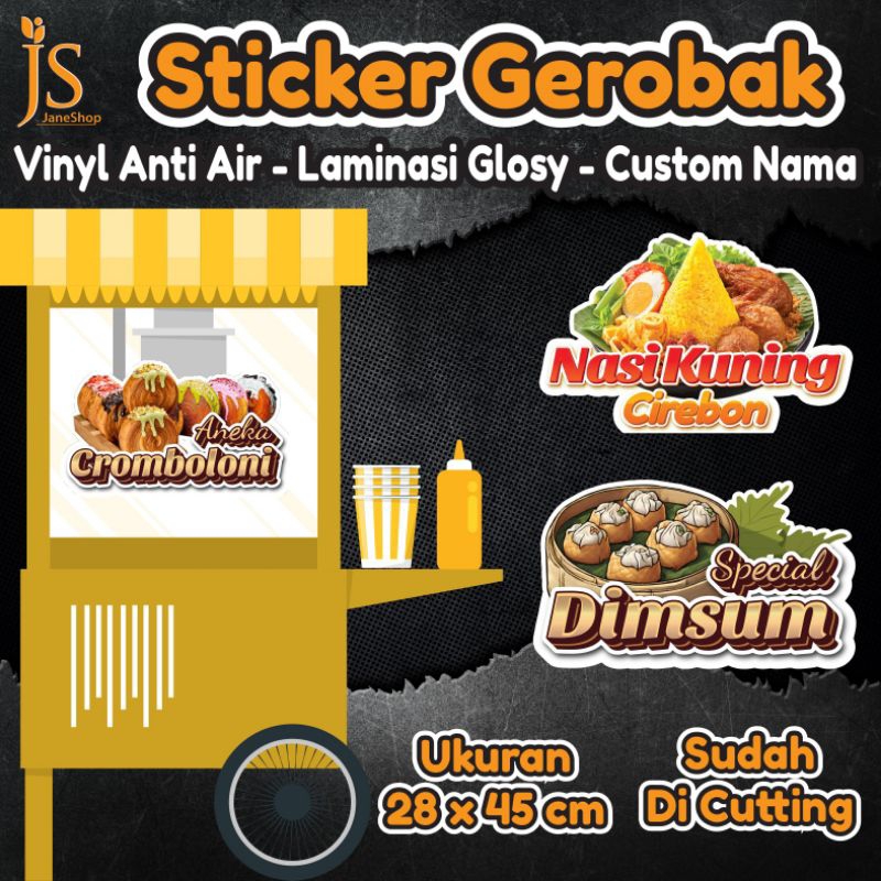 

Sticker Kaca Gerobak / Etalase | Crombolini | Bakso Aci | Ukuran 45x28cm | Sticker Vynil Laminating Glosy | Banyak Pilihan Desain | Custom Nama