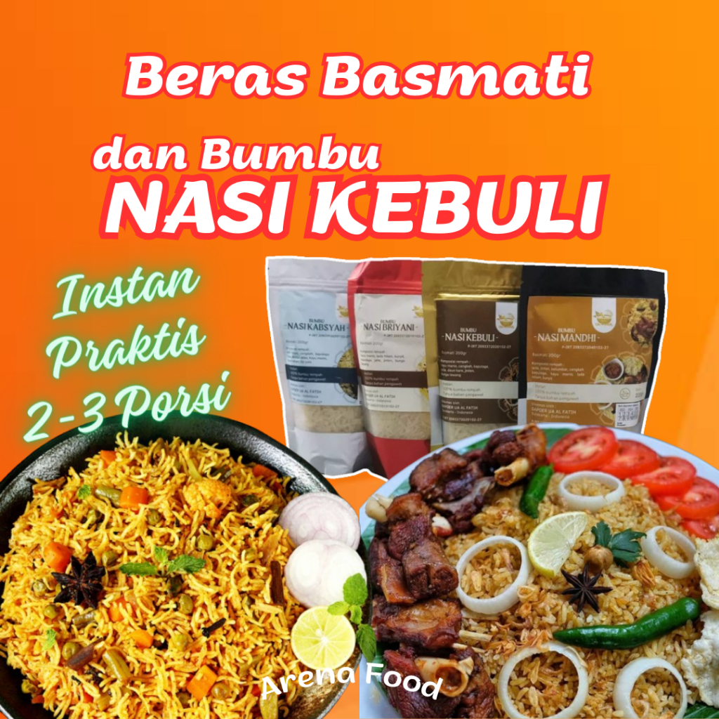 

Nasi Kebuli Instan dan Beras Basmati 200gr - Paket Komplit Praktis - Biryani Mandhi Kabsyah - Nasi khas Arab India Timur Tengah