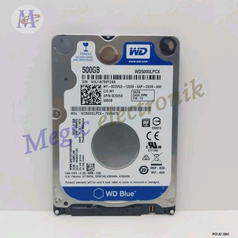 Hardisk Laptop 500GB WD Blue 2.5 Sata. HDD 500GB Baru Sentinel 100%