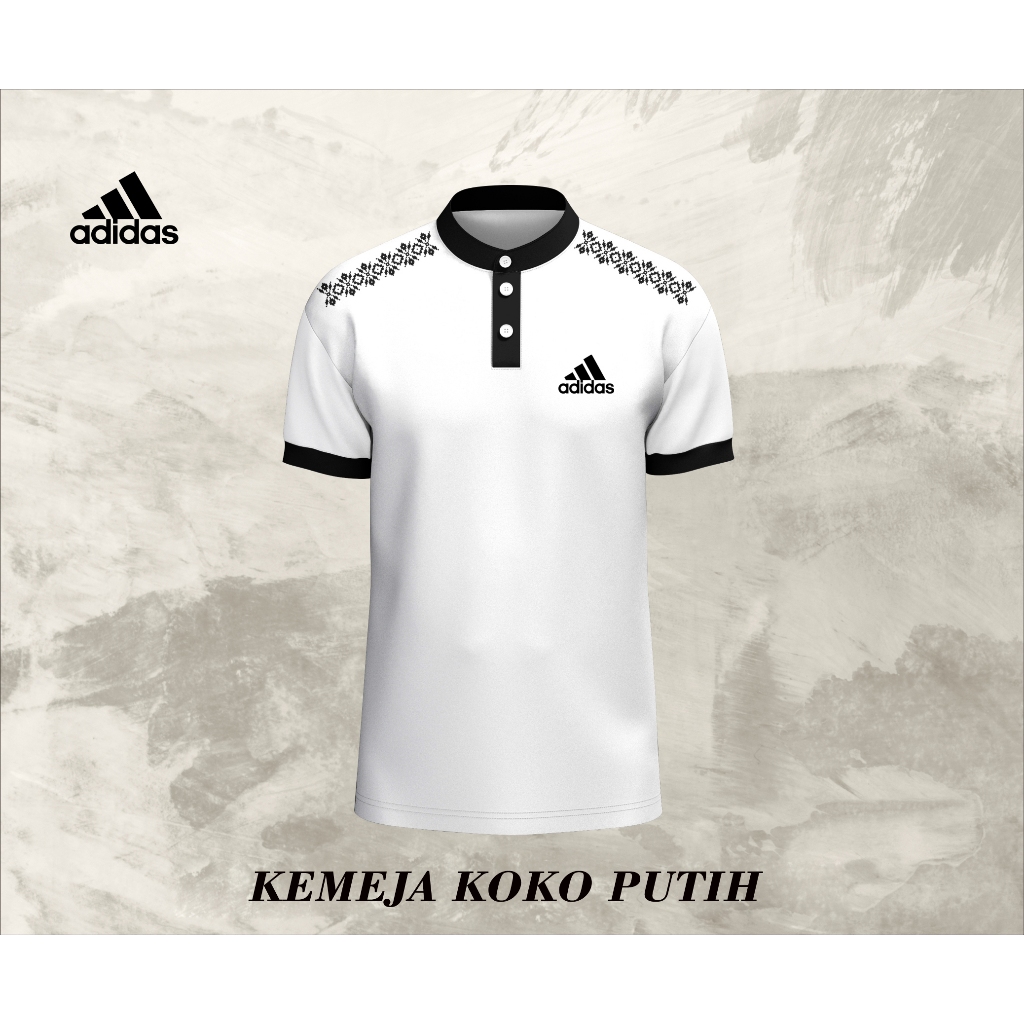 Baju Koko Pria Muslim Lengan Pendek Kombinasi Logo Adidas / Kemeja Koko Shanghai Asli Harga Murah / 