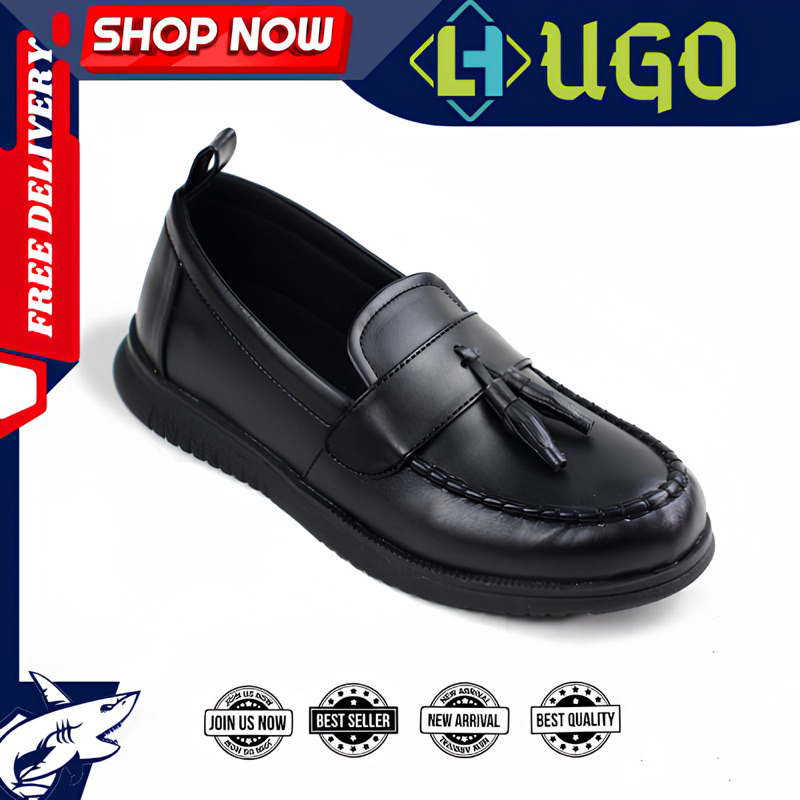 HUGO Sepatu Casual Loafers Formal Docmart Pantofel Pria Hitam - Hugo Series