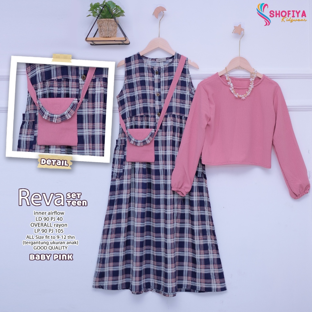 reva gamis dress dres baju pakaian busana overall rayon setelan set 2in1 inner airflow anak kids per