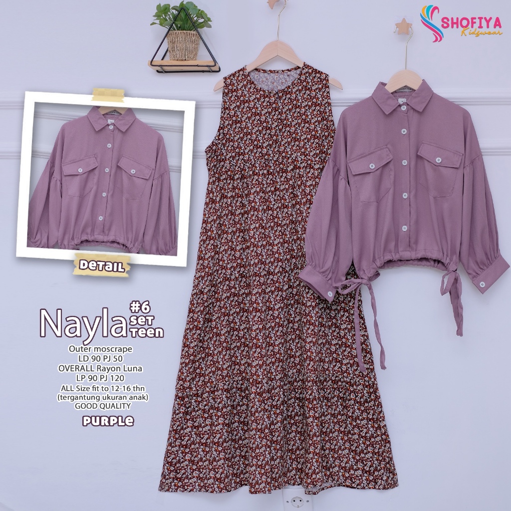 nayla gamis dress dres baju pakaian busana overall rayon motif bunga setelan set 2in1 outer moscrepe