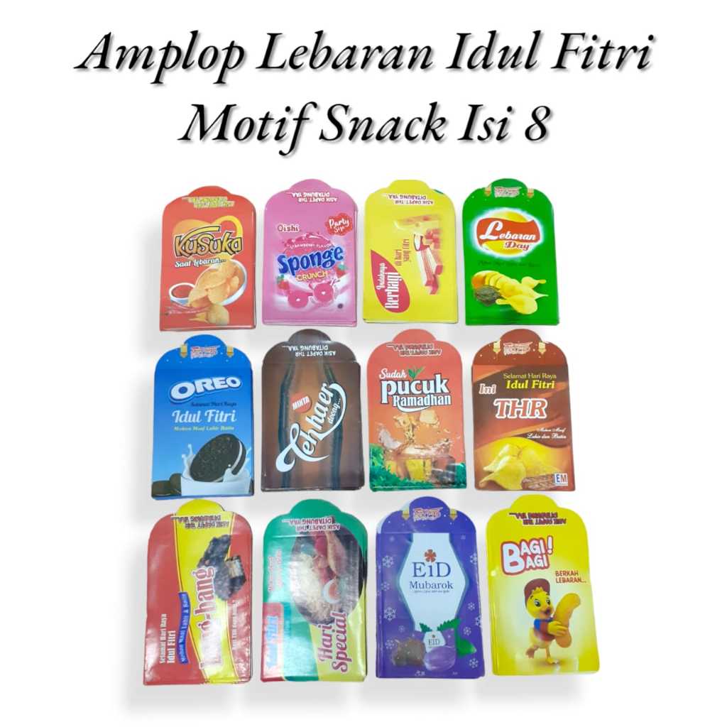 

AMPLOP IDUL FITRI UKURAN M / ANGPAO LEBARAN IDUL FITRI MOTIF SNACK ISI 8