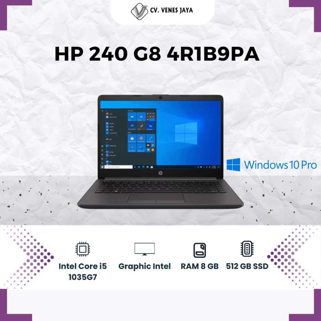 LAPTOP HP 240 G8 4R1B9PA,INTEL CORE I5 1035G7,GRAPHIC INTEL,RAM 8 GBDDR ,512 GB SSD, 14 INCH ,WINDOWS 10 PRO