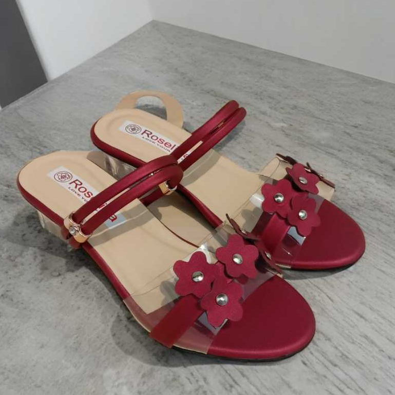Sandal Heels hak kaca motif bunga Sandal anak perempuan lucu terbaru