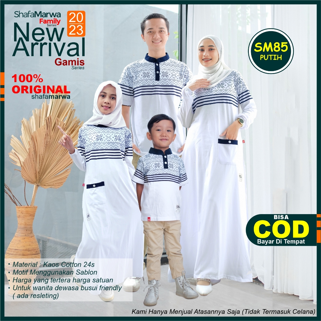 Shafamarwa Kaos Sarimbit keluarga Couple Family Dress Gamis Series Ayah Bunda Anak SM85 Putih Shafa 