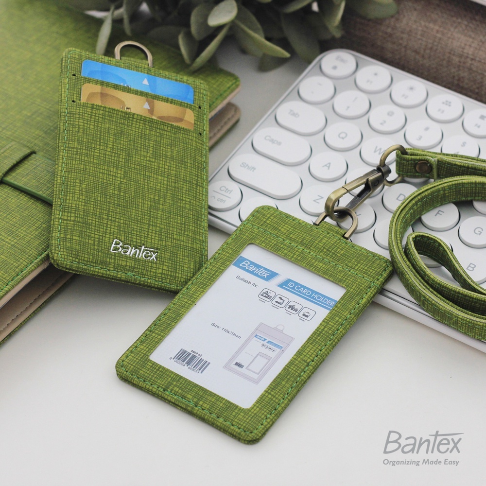 

[Stationery Spectrum] Bantex Leather Name Tag ID Card Holder Lime 8869 65 Kulit Sintetis Lanyard Tali