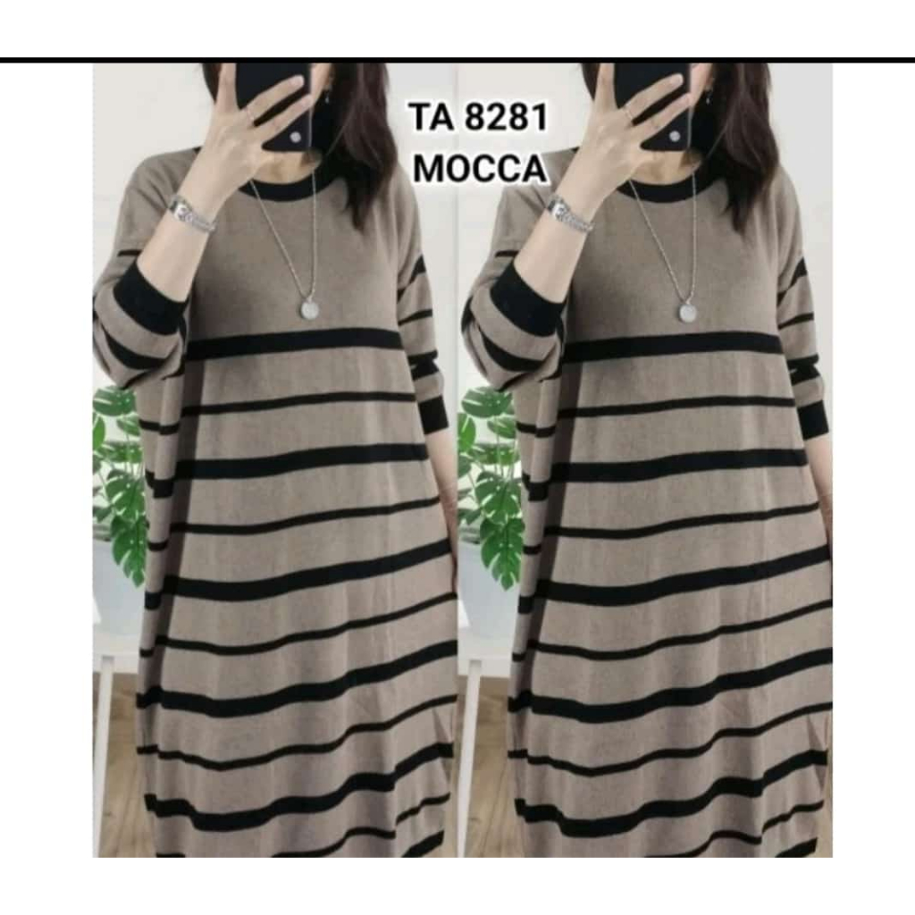 tunik dress sebetis wanita bahan katun rajut import