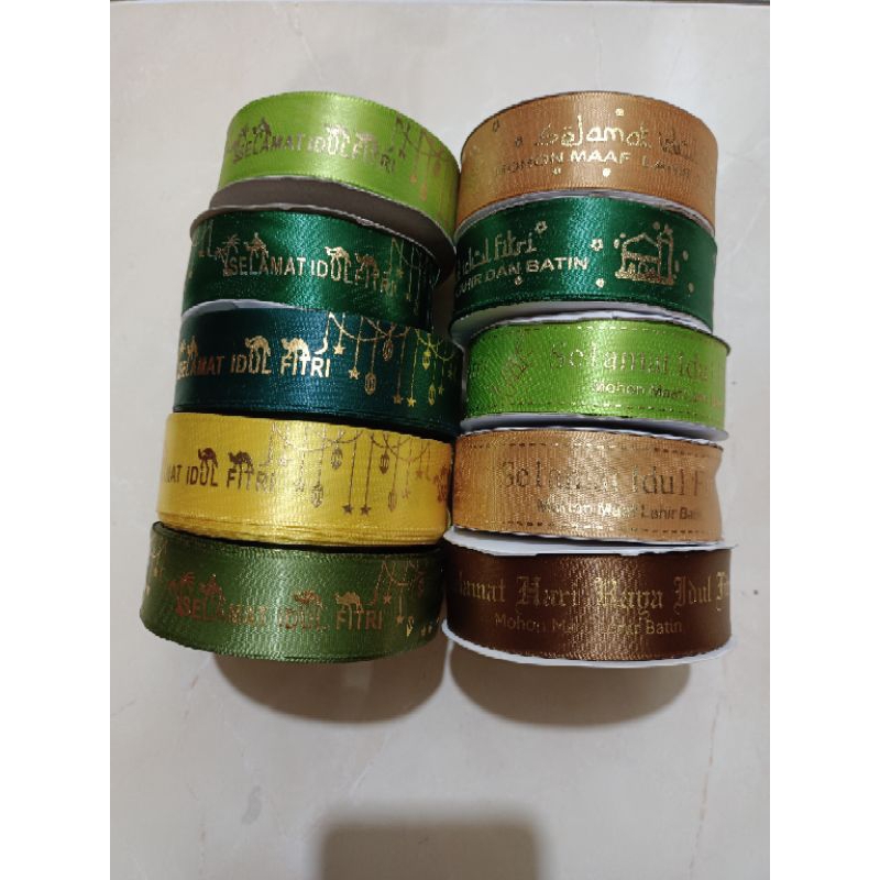 

Pita hias lebaran idul fitri satin sablon idul fitri hiasan parcel Hampers 2 /2.5 cm rol