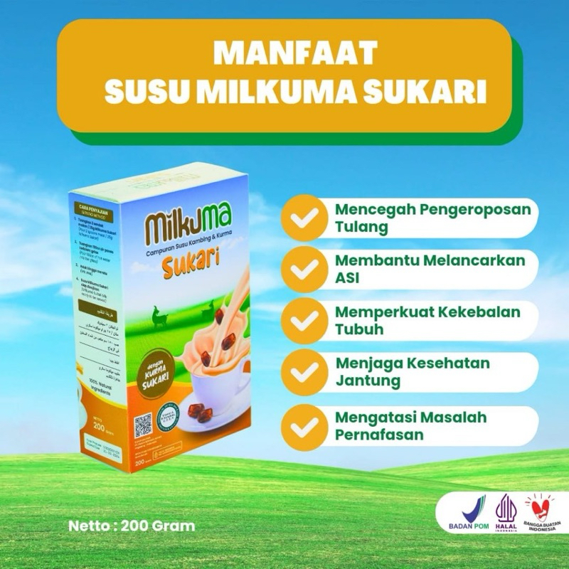 

Susu Kambing Bubuk Milkuma Rasa kurma sukari dan gula aren isi 200 gram