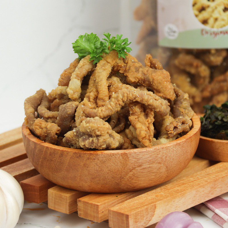 

keripik usus crispy by yokids kemasan 100 gram rasa pedas daun jeruk