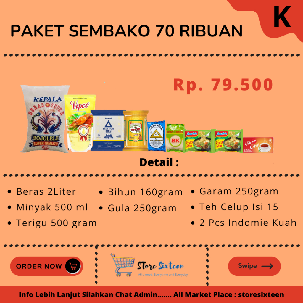 

Paket Sembako 70 Ribuan K / Paket Sembako Murah By Storesixteen