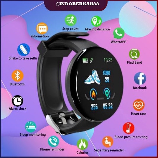 Aal SmartWatch D18 Smart Watch Olahraga Tahan Air Pria dan Wanita Bluetooth Digital Smart Watch Indo