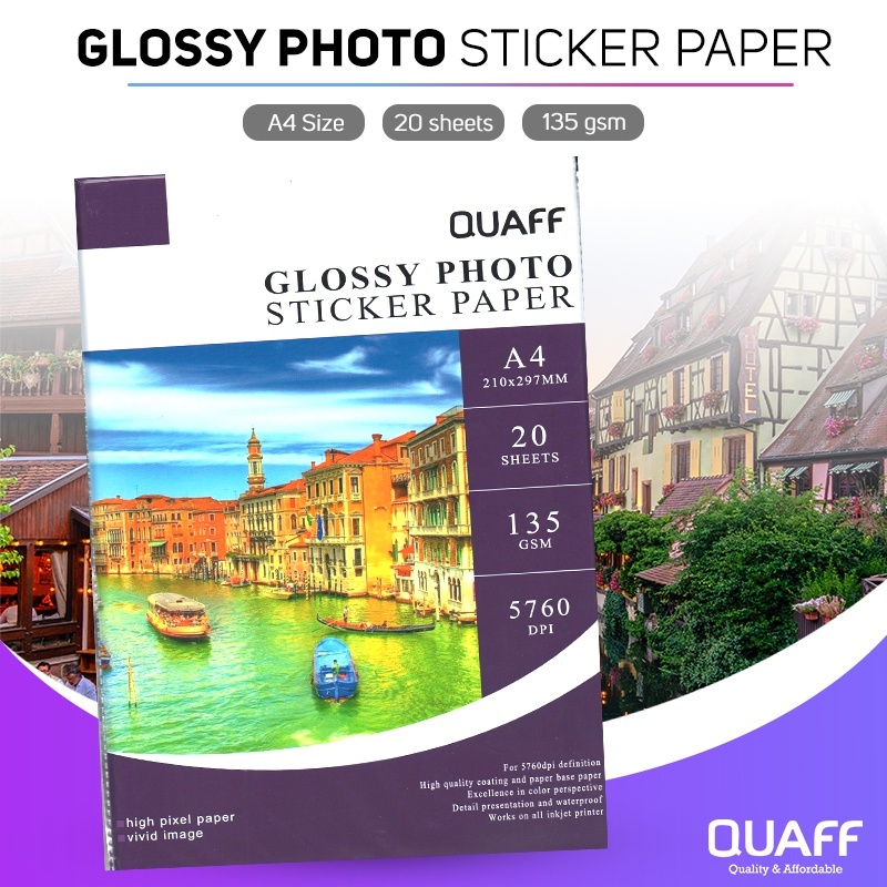 

Ay00! Quaff Glossy Photo Sticker A4 A3 Size Inkjet Paper 90GSM & 135GSM 20 Sheets&50 Sheets