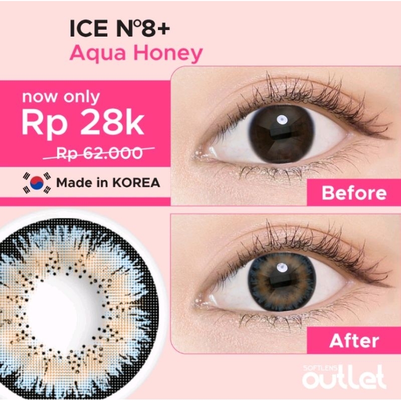 ICE N8+ Brown Honey Aqua Honey by EXOTICON Ice Softlens Free Lens Case Softlen Soft lense Soft Lense