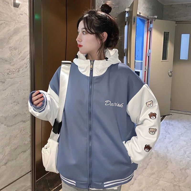 Dairsk Bear Jaket Baseball Hoodie Zipper Oversize