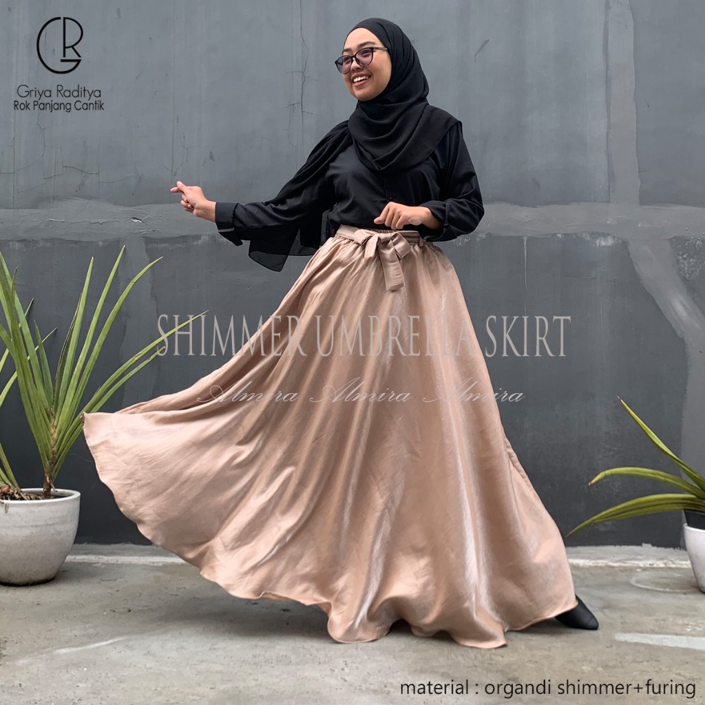 Rok Panjang Payung Lebar Pesta Lebaran Shimer Shimmer Silk  Umbrella Skirt Premium