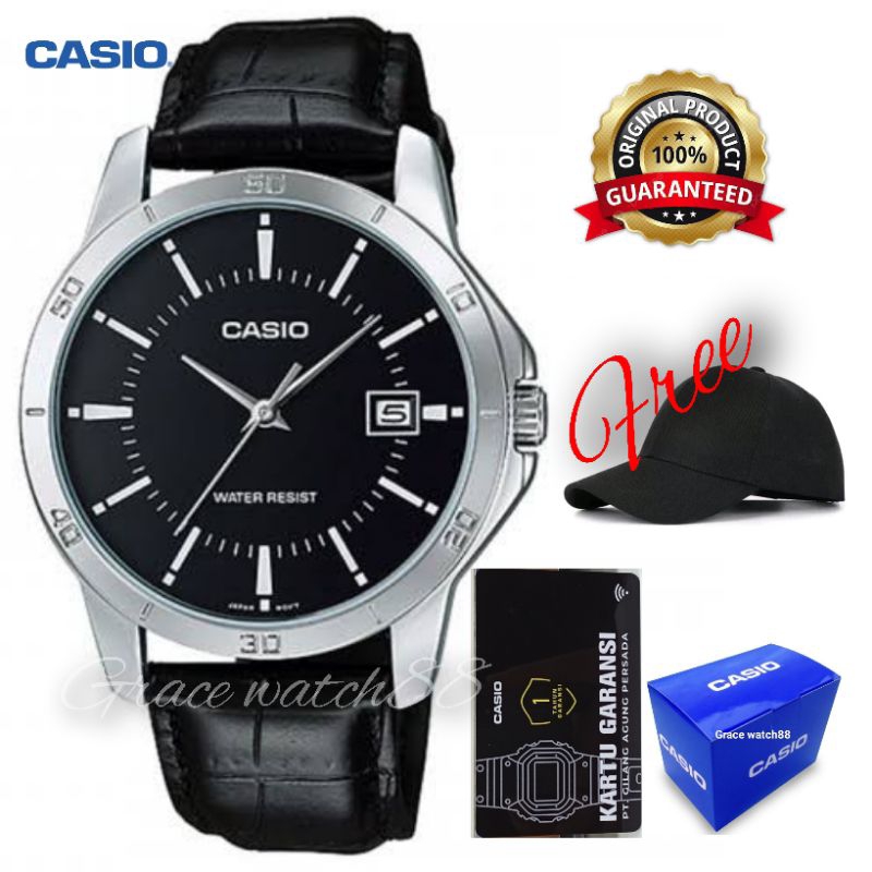 Jam tangan pria Casio mtp-v004l-1audf /  jam tangan kulit Casio original mtp-v004l-1