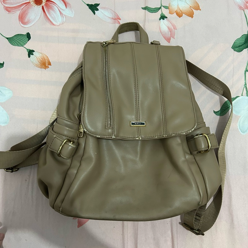 preloved enji palomino BUKCHON ransel backpack coklat khaki kulit leather