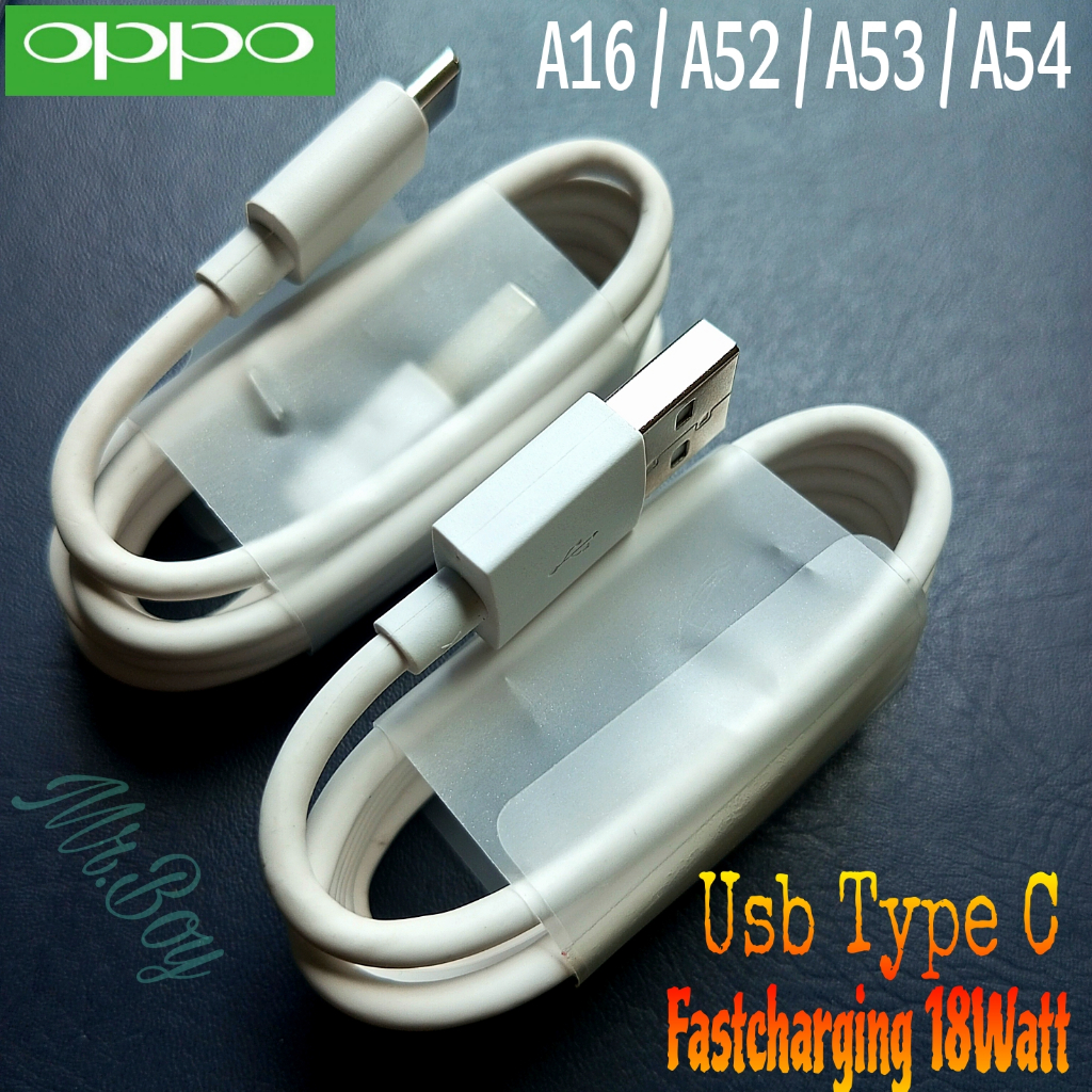 Kabel Data OPPO Original A16, A52, A53, A54, A5 2020, A9 2020 Usb Type C Fastcharging 18Watt