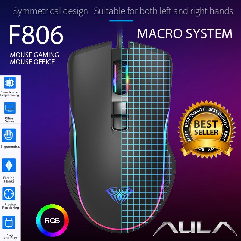 Mouse Gaming AULA F806 – 2400DPI - RGB Backlight - Macro - 7 Buttons