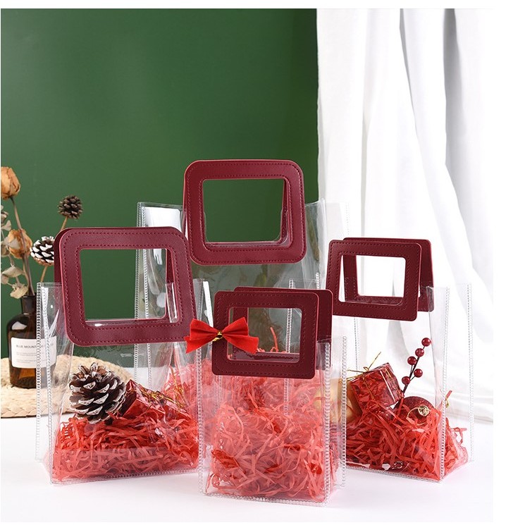 

10PCS GOODIE BAG MIKA HANDLE TRANSPARAN PVC CHRISTMAS NATAL