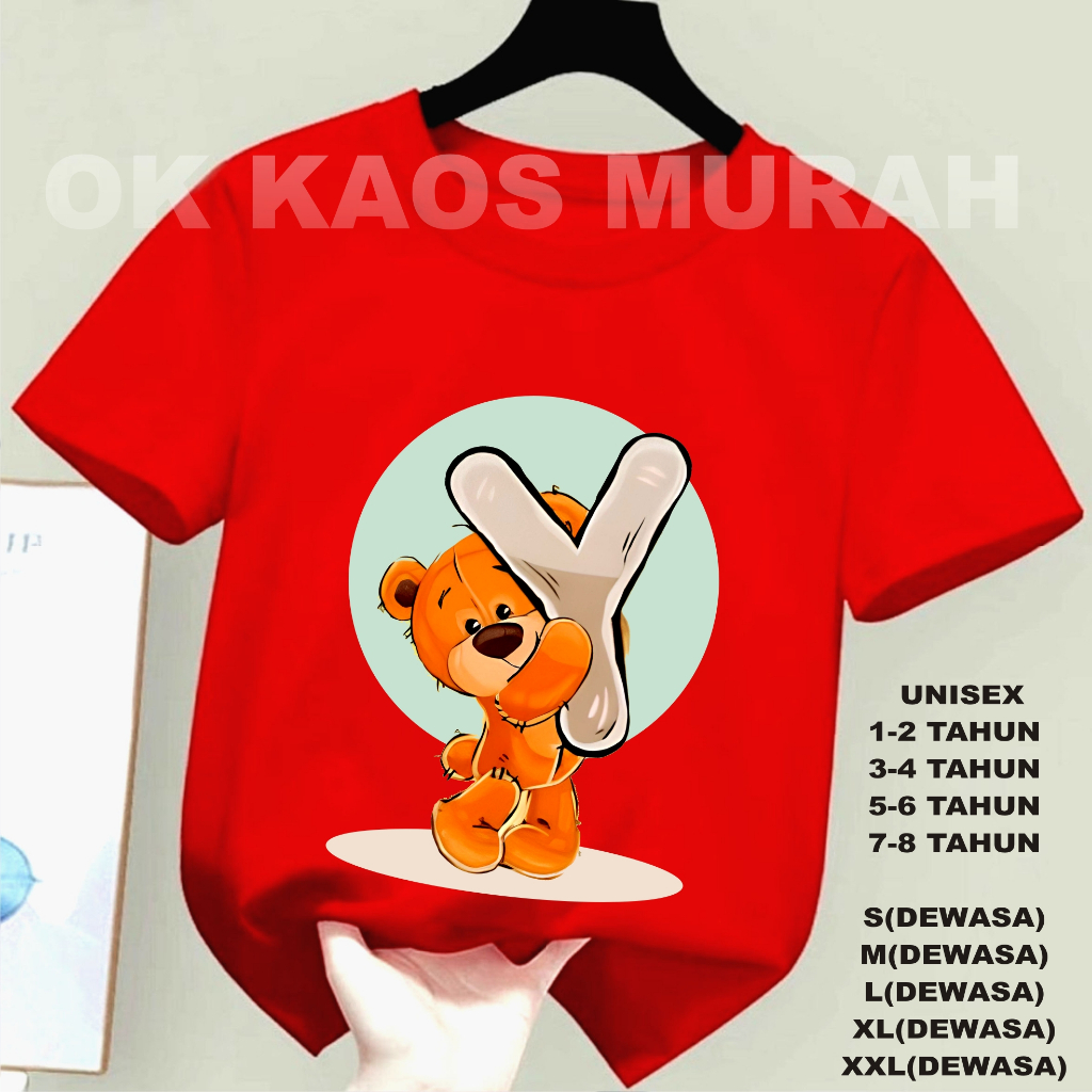 TELLY KAOS DISTRO ATASAN INISIAL NAMA BEAR Y DTF , KAOS OBLONG LENGAN PENDEK