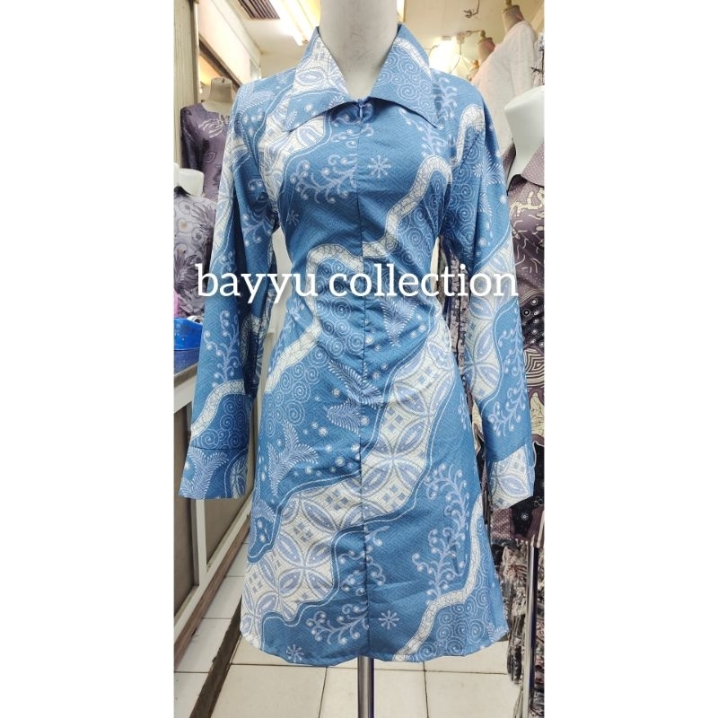 Tunik batik wanita kerah resleting depan