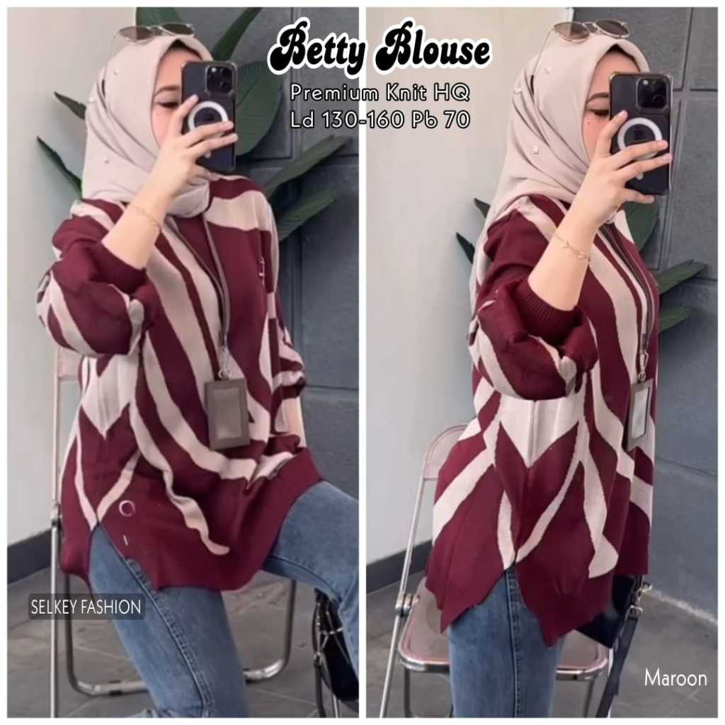 Betty Blouse Selkey Atasan Rajut Knit Wanita Super Jumbo LD 130 - 160 Bahan Premium Tebal Adem