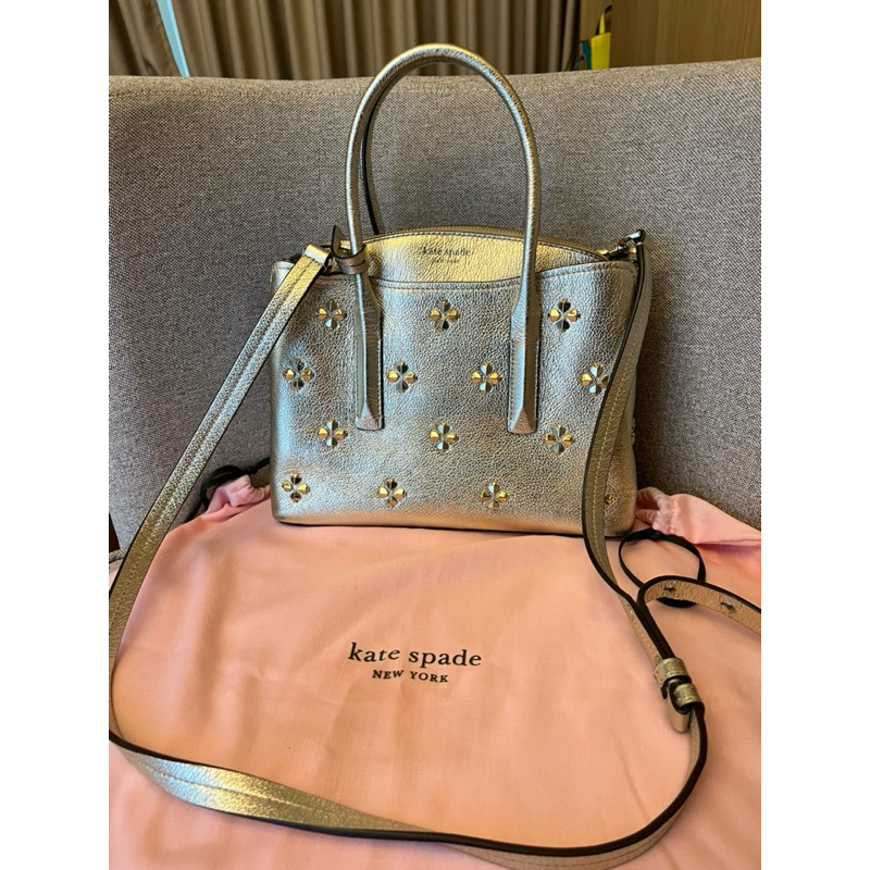 Kate Spade Margaux in Pale Gold Stud Medium Logo Satchel hand bag