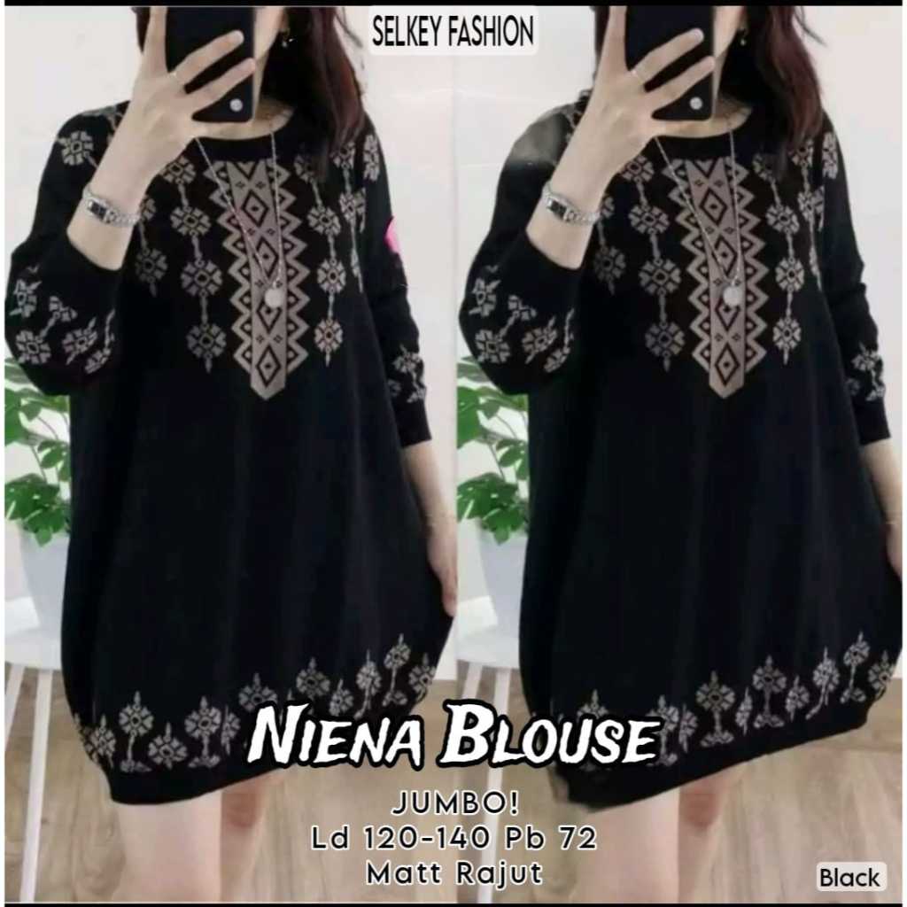 Niena Blouse Selkey Atasan Rajut Knit Wanita Super Jumbo LD 120 - 140 Bahan Premium Tebal Adem