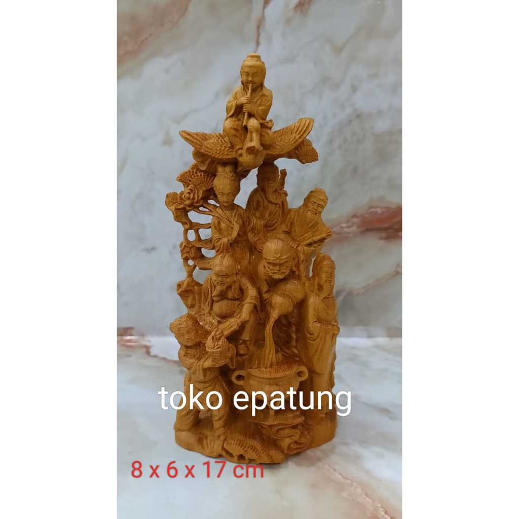 patung 8 dewa / delapan dewa - kayu - 7 inch / 17 cm - g