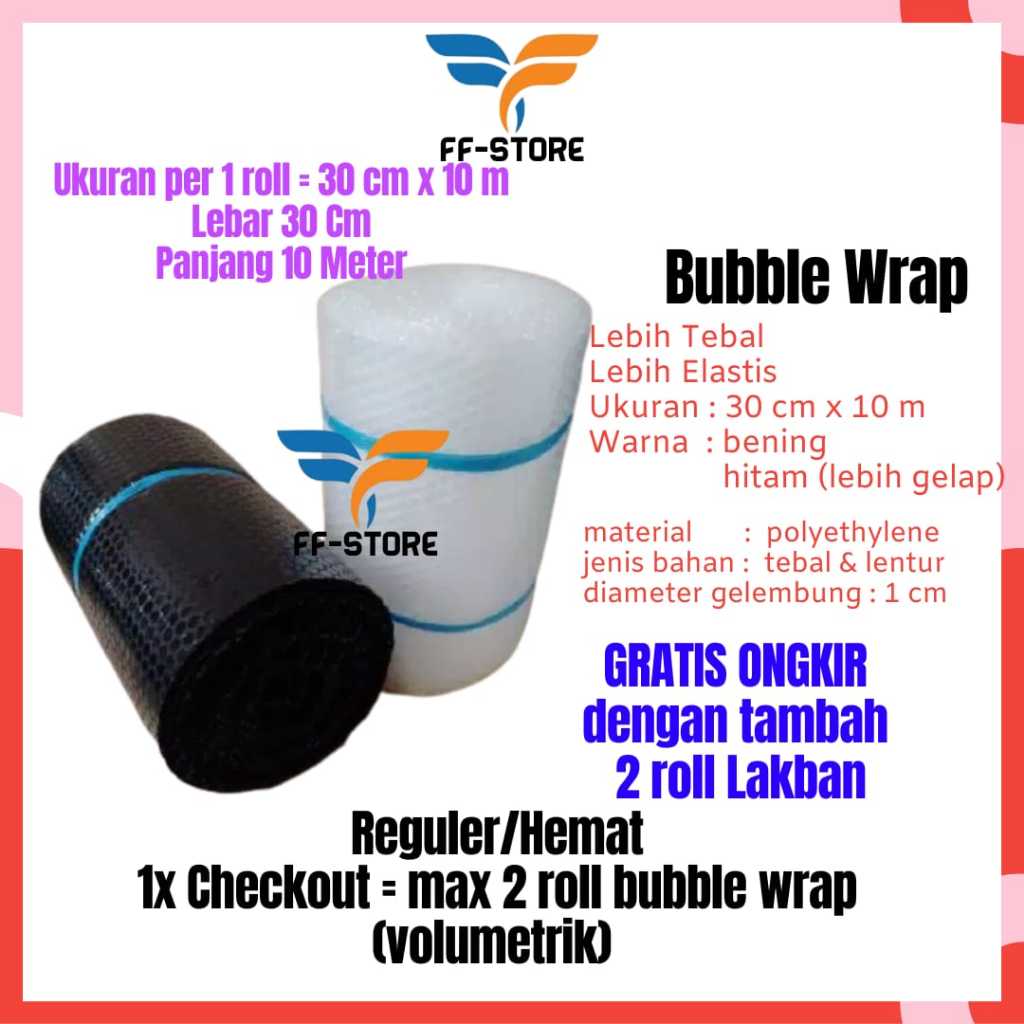 

[10Mx30CM] Bubble Wrap Roll Packing OlShop Plastik Fragile Gosend 30cm x 10m Buble Warp Hitam Bening Meteran Gulungan