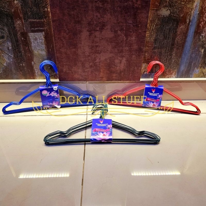 Gantungan Hanger Laundry Baju Pakaian Besar Dewasa Kawat Besi Lapis Coating Plastik ANTI KARAT LUSIN