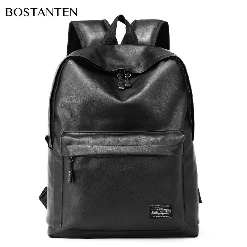 Bostanten Ransel Kasual Kulit PU Tas Sekolah Siswa Tas Kerja