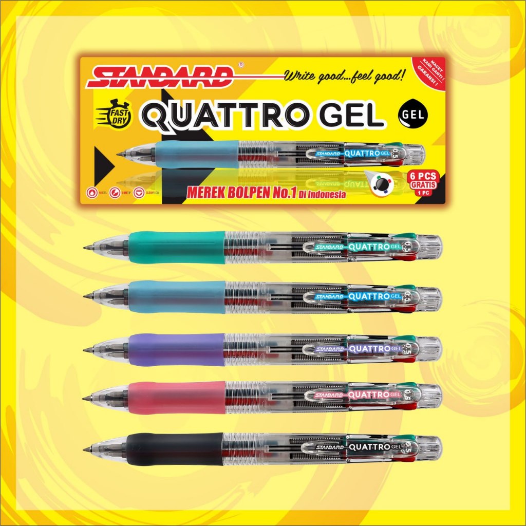 

STANDARD PULOEN GEL QUATTRO 4 in 1 / Pulpen 4 Warna Body Transparan / satuan