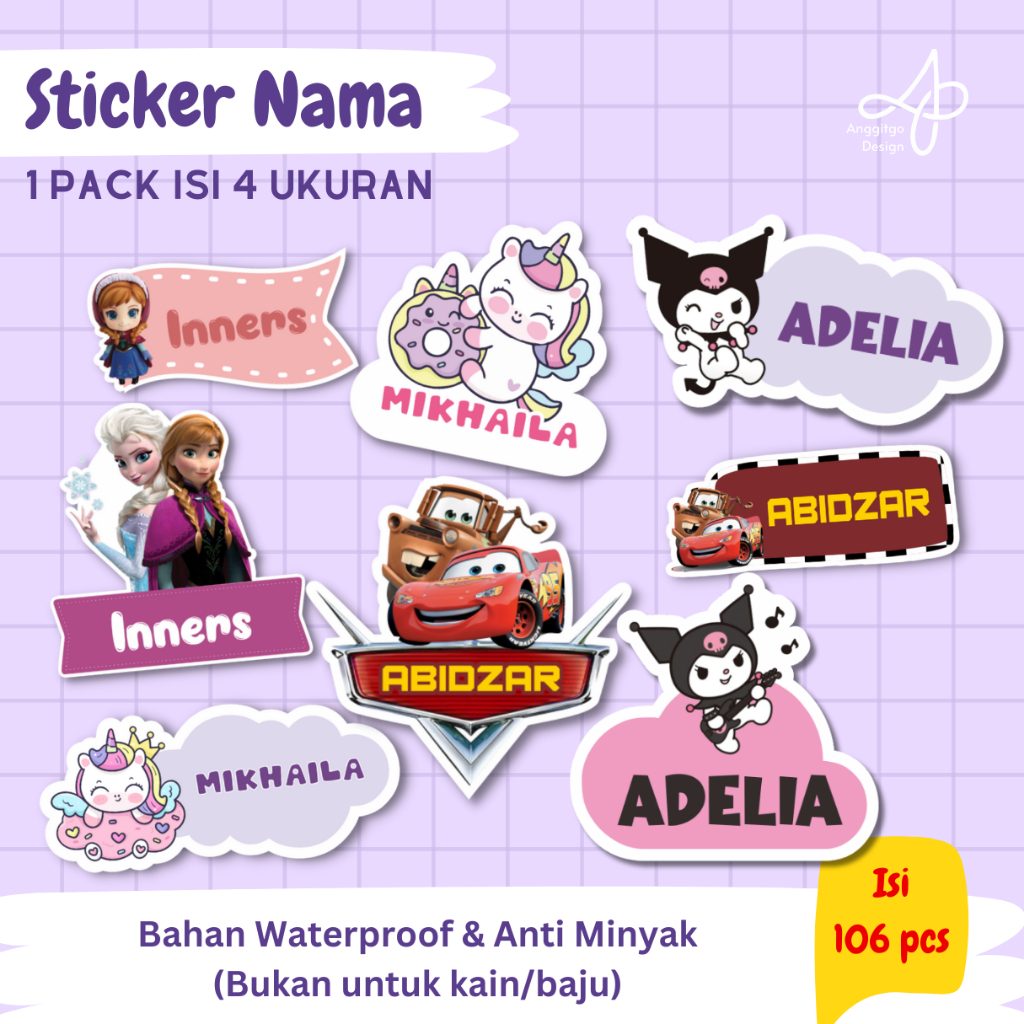 

Stiker Karakter Nama Anak Custom Bisa Untuk Kotak Bekal Botol Minum