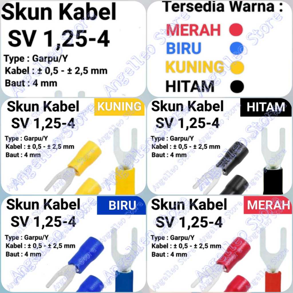 Skun Kabel Garpu~Skun Y~Skun Kabel Y~SV1,25-4~Baut 4 mm~WARNA