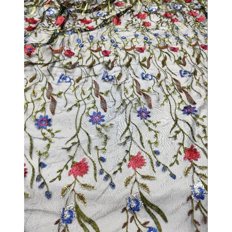 ART D37Y Kain Organza Bordir Tile bordir timbul varian putih meteran premium