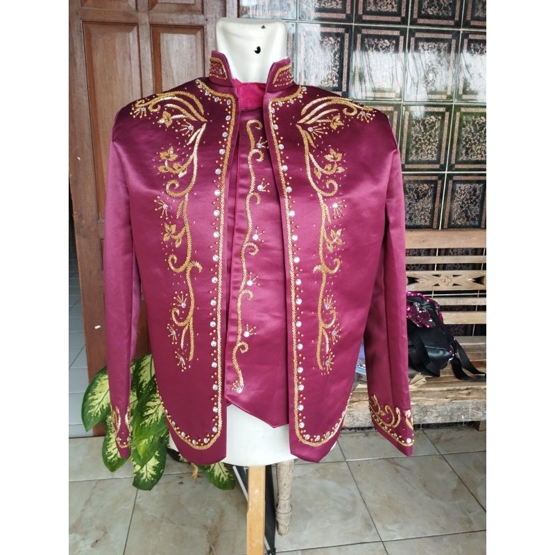 Beskap Pengantin Jawa Warna Maroon Payet Gold || Warna Bisa Request
