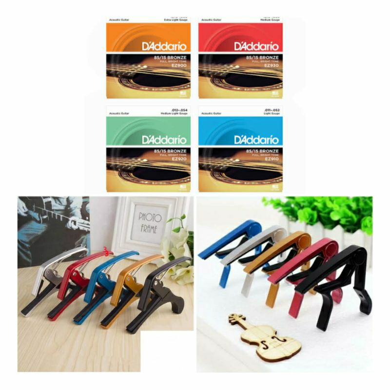 ☆COD☆TERMURAH SEPAKET SENAR DADDARIO + CAPO GITAR FREE PICK GITAR