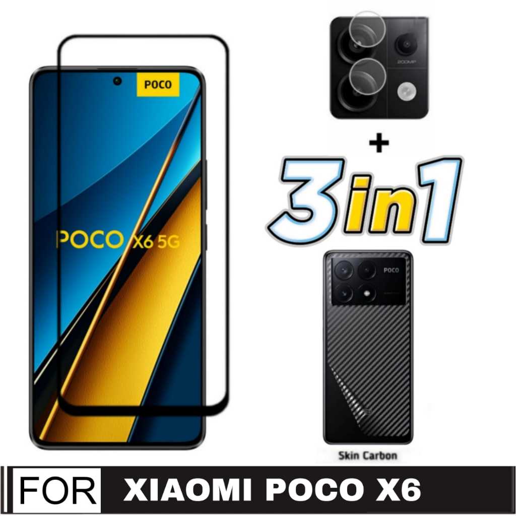 Paket 3 in 1 Tempered Glass Xiaomi Poco X6 5G / Poco X6 Pro 5G / M6 Pro 4G 2024 Anti Gores Layar Tep