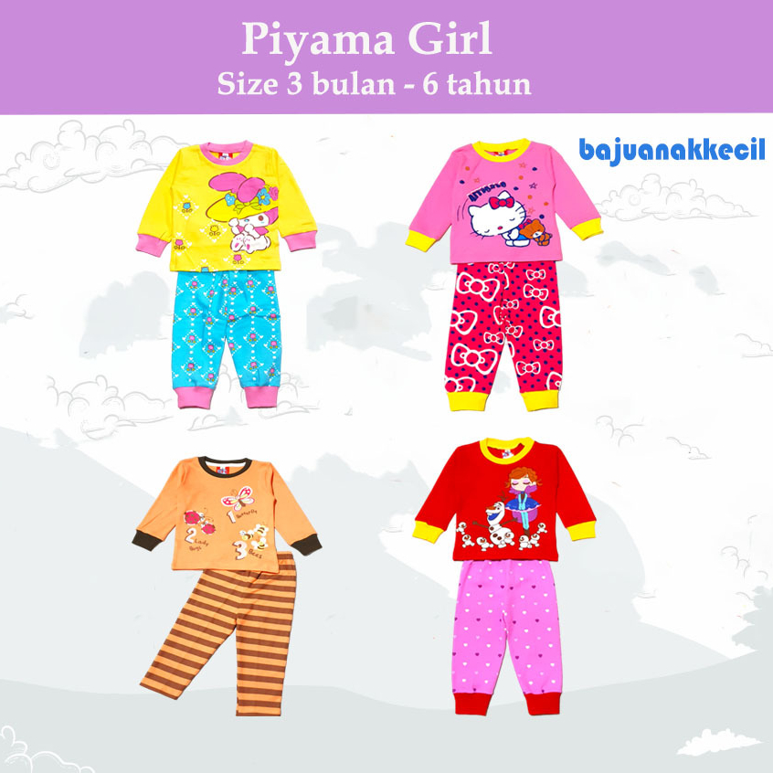 Baju Tidur Anak Perempuan 1 2 3 Tahun | Piyama Bayi 0 12 Bulan