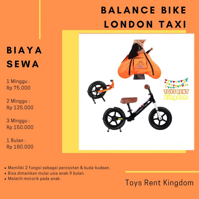 Sewa sepeda anak balance bike london taxi / rental sepeda balance bike murah preloved sepeda anak se